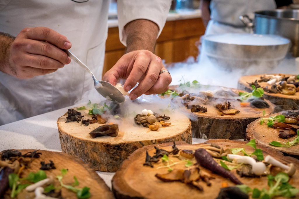 Chef assembling a dish