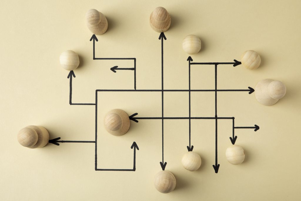 Decision nodes represented by wooden pawns